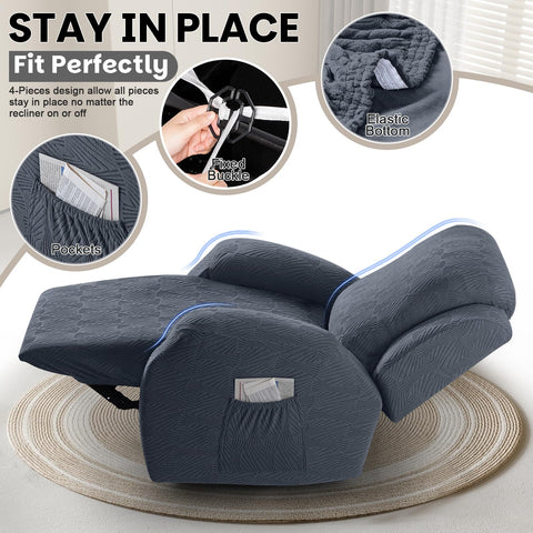 Side pockets on VANSOFY recliner cover for convenient storage.