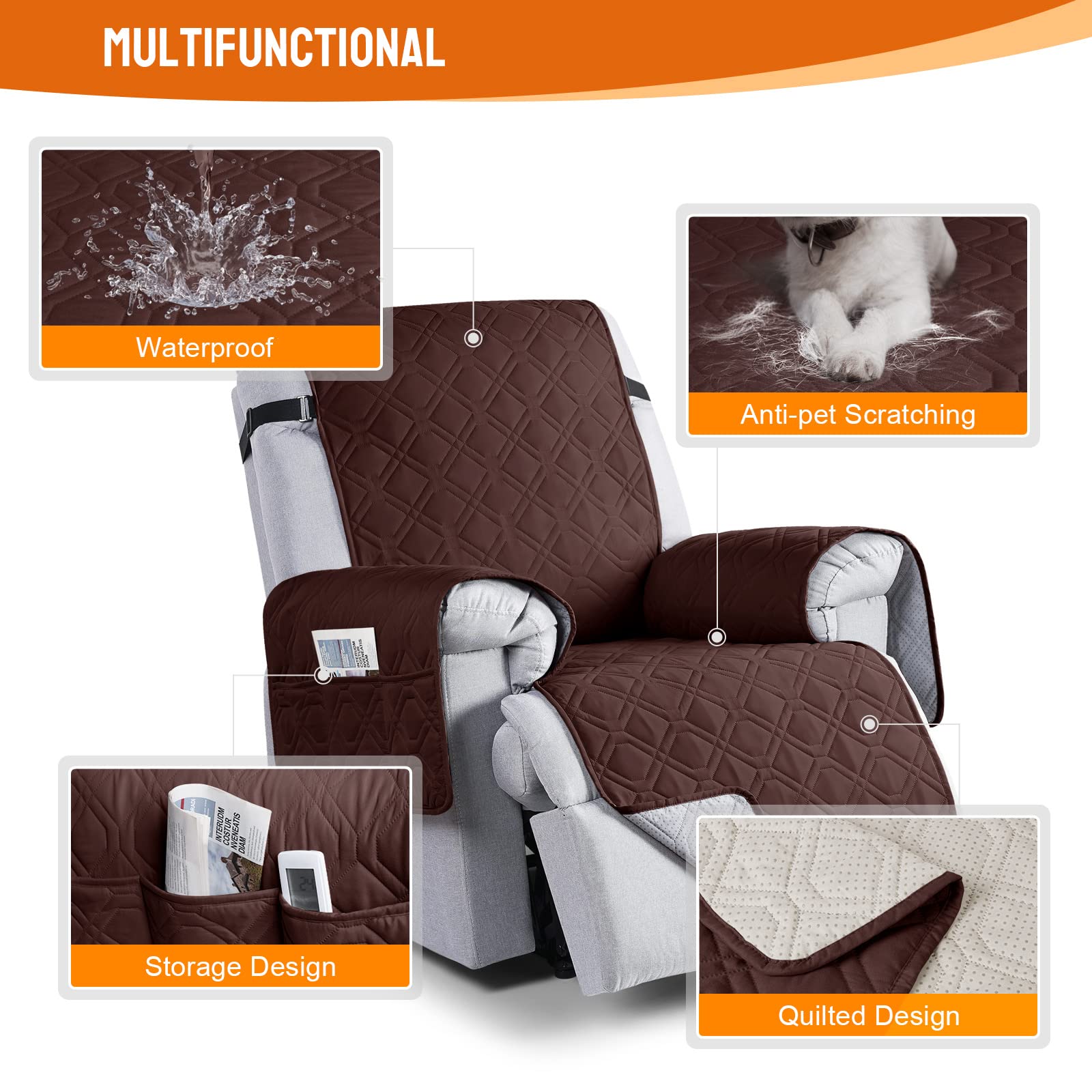VANSOFY recliner cover scratch-resistant fabric supports pets' claws.