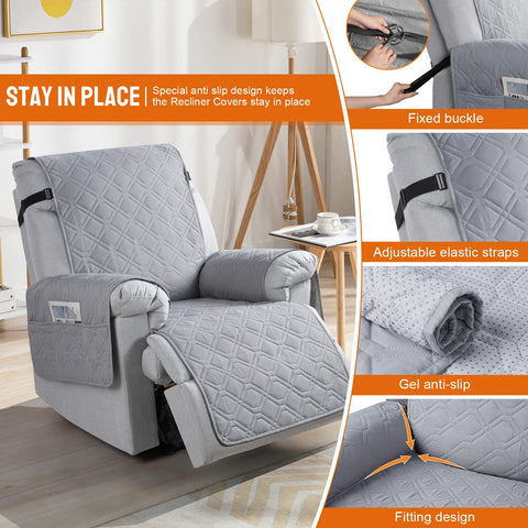 VANSOFY recliner cover with side pockets for remotes and phones.