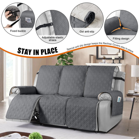 VANSOFY recliner cover with side storage pockets for remotes and phones.