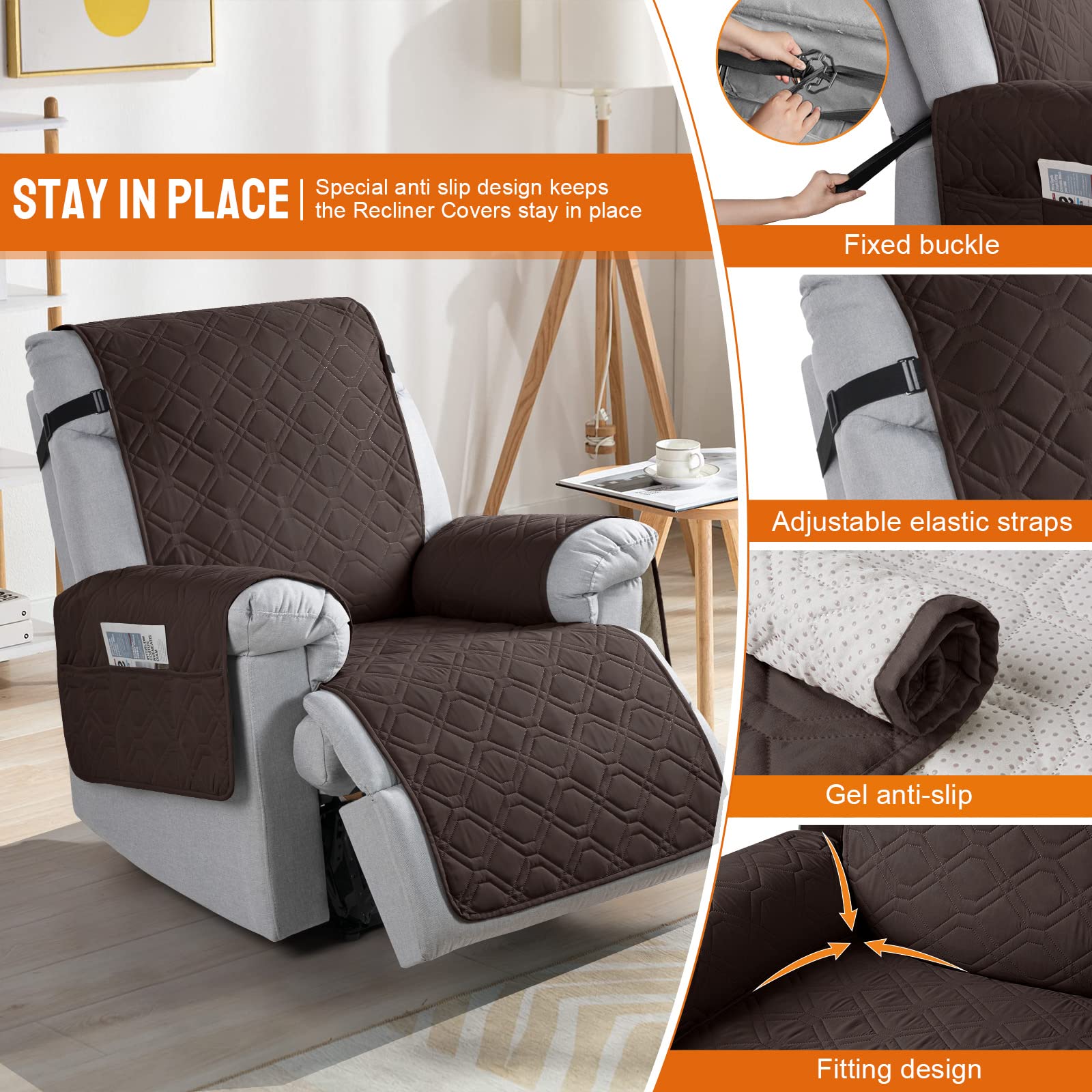 VANSOFY recliner cover storage pocket keeps remotes handy.