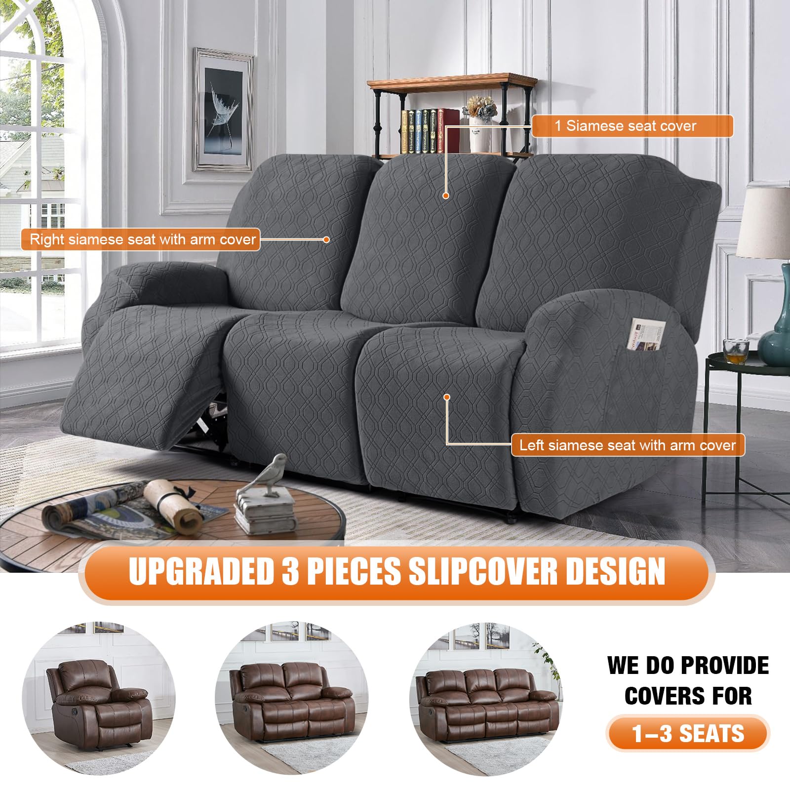 VANSOFY recliner cover with pockets adds convenient storage.
