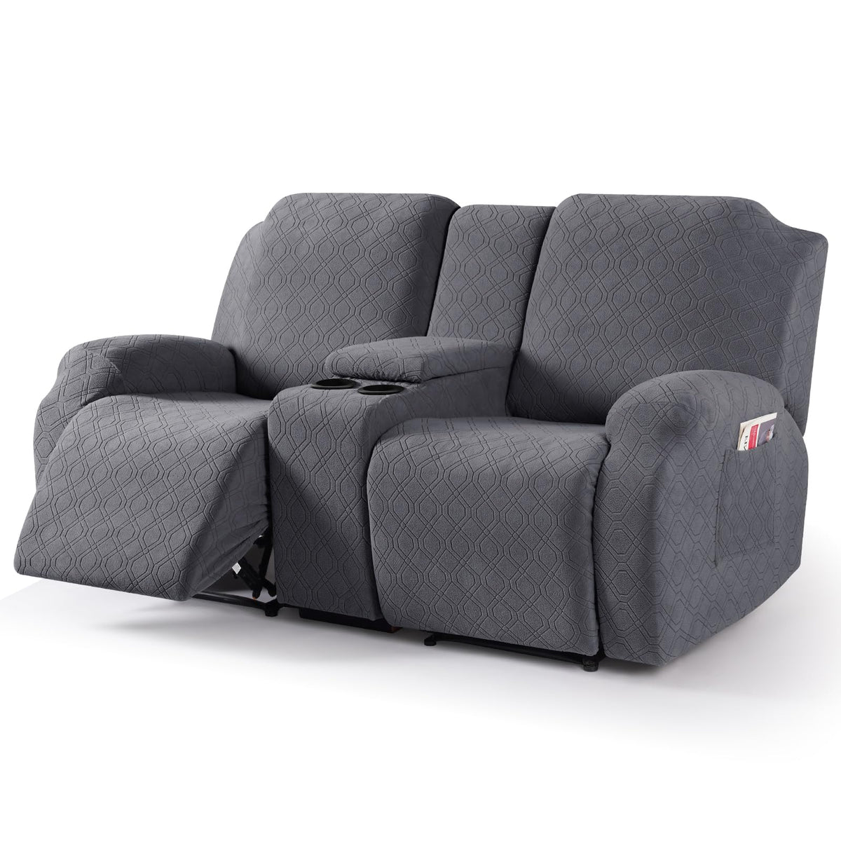 VANSOFY recliner loveseat cover with middle console, front view, secure fit for busy family rooms