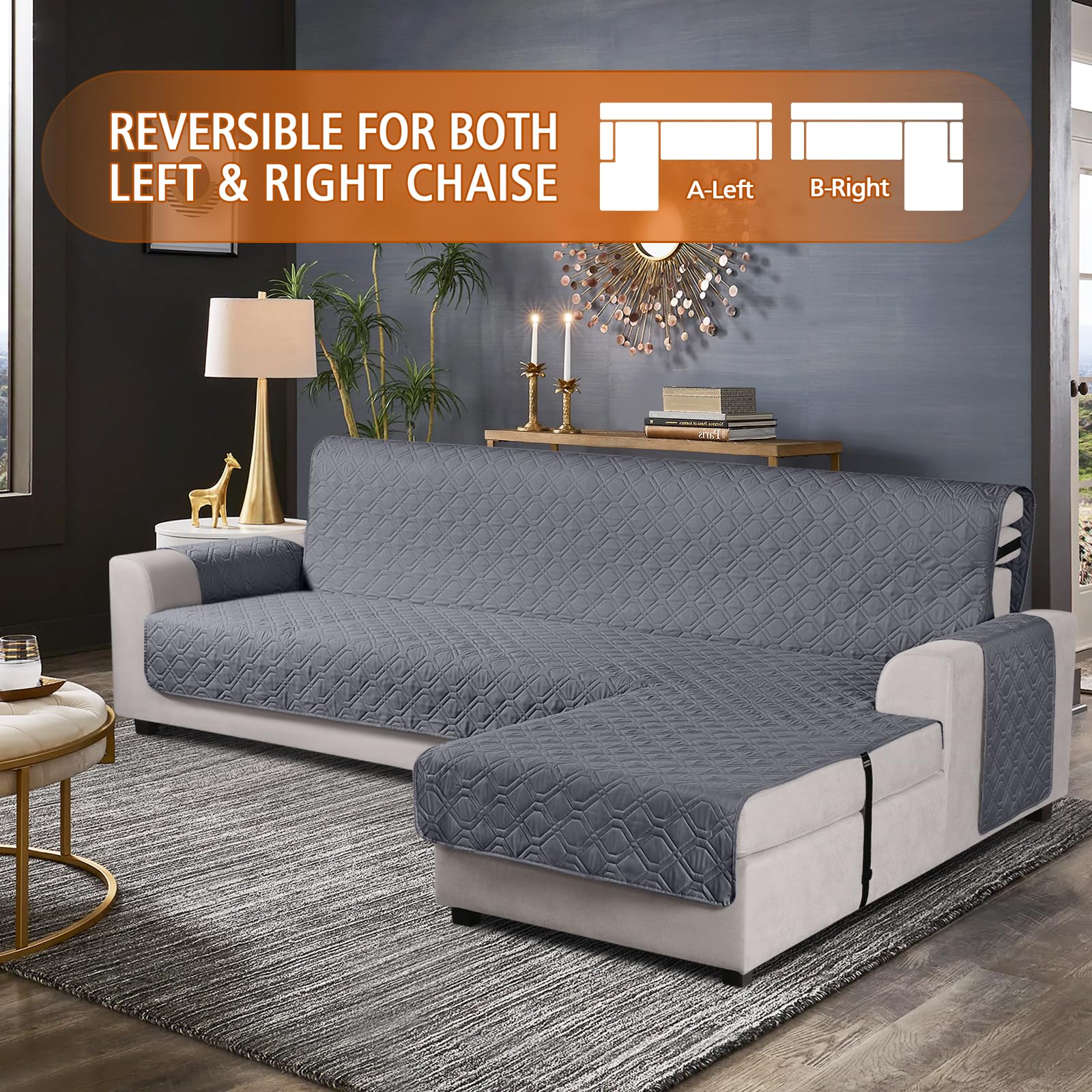 VANSOFY reversible chaise lounge cover fits left or right configurations