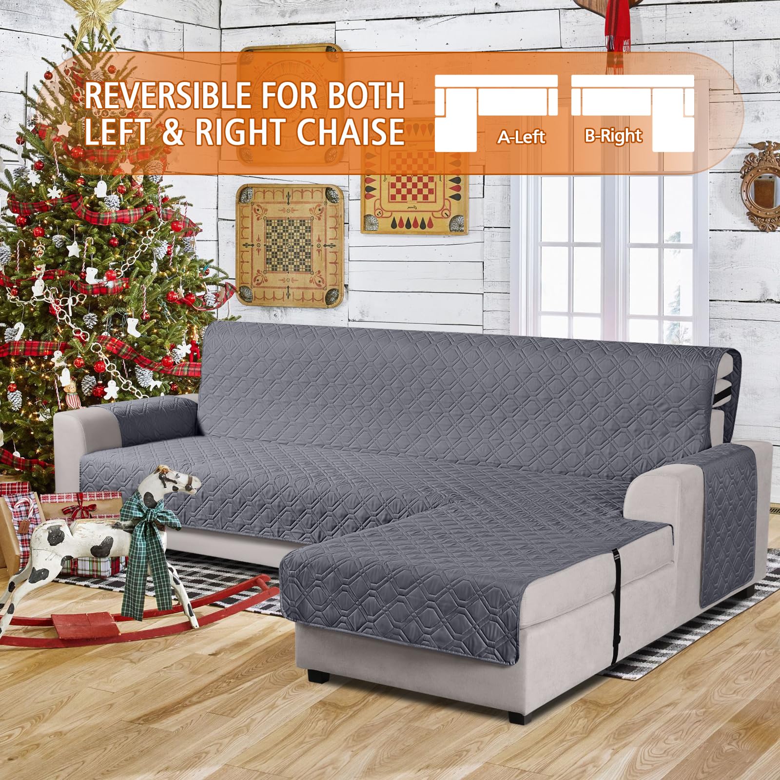 VANSOFY reversible chaise slipcover offers flexible styling for left or right chaise.