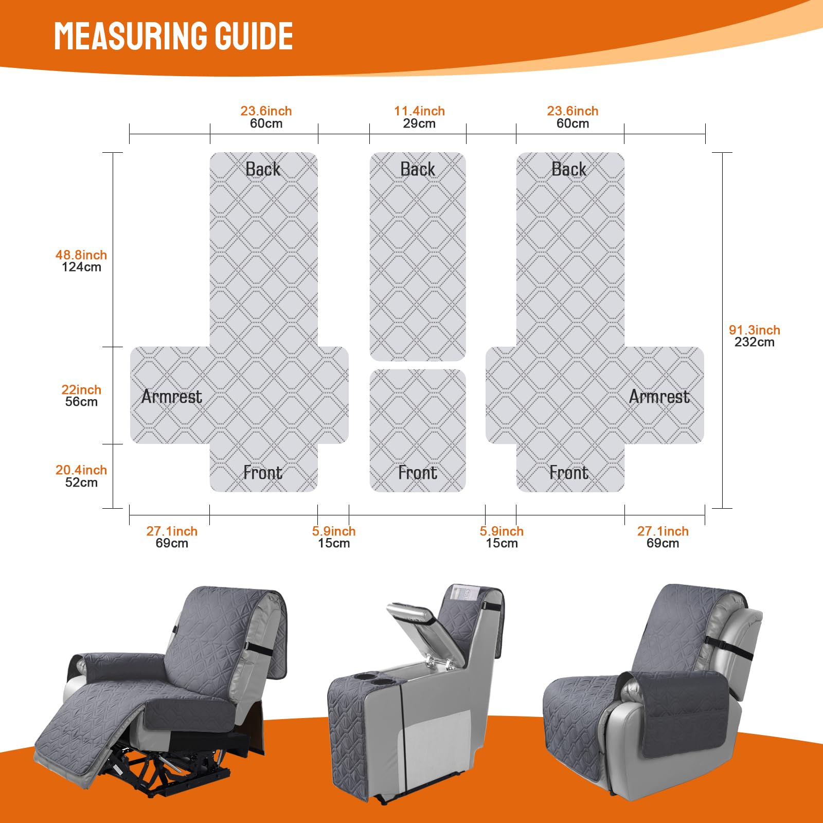 VANSOFY split-design slipcover with console pocket for organized storage.