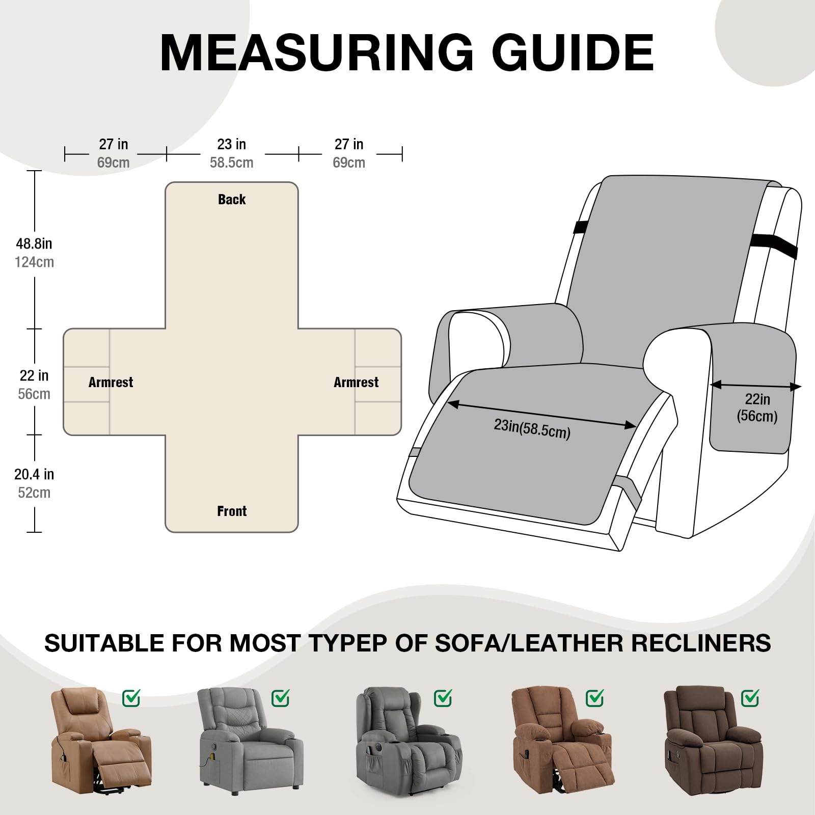VANSOFY waterproof recliner cover back view keeps furniture dry and clean.