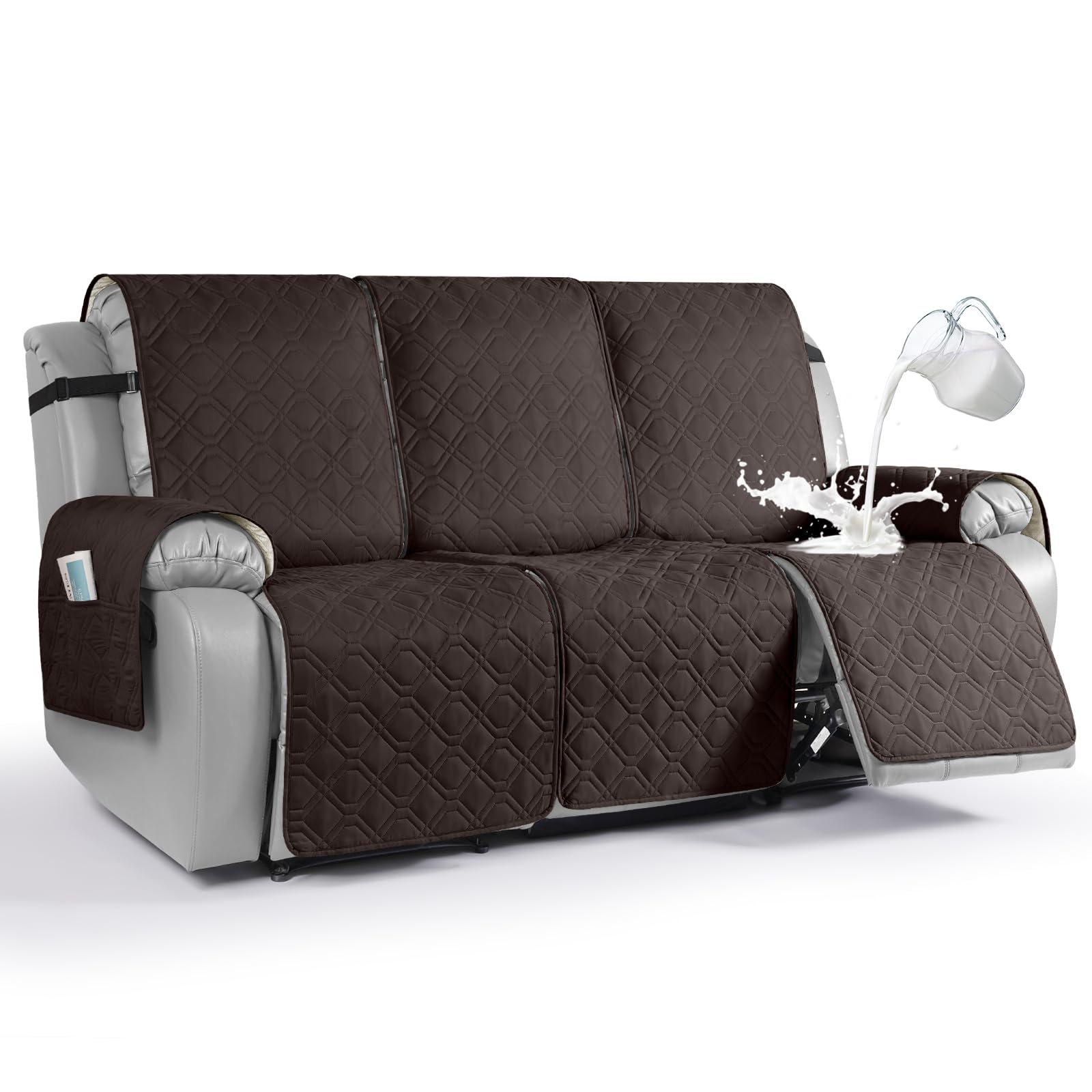 VANSOFY waterproof recliner cover in chocolate on a 3-seater protects against spills.