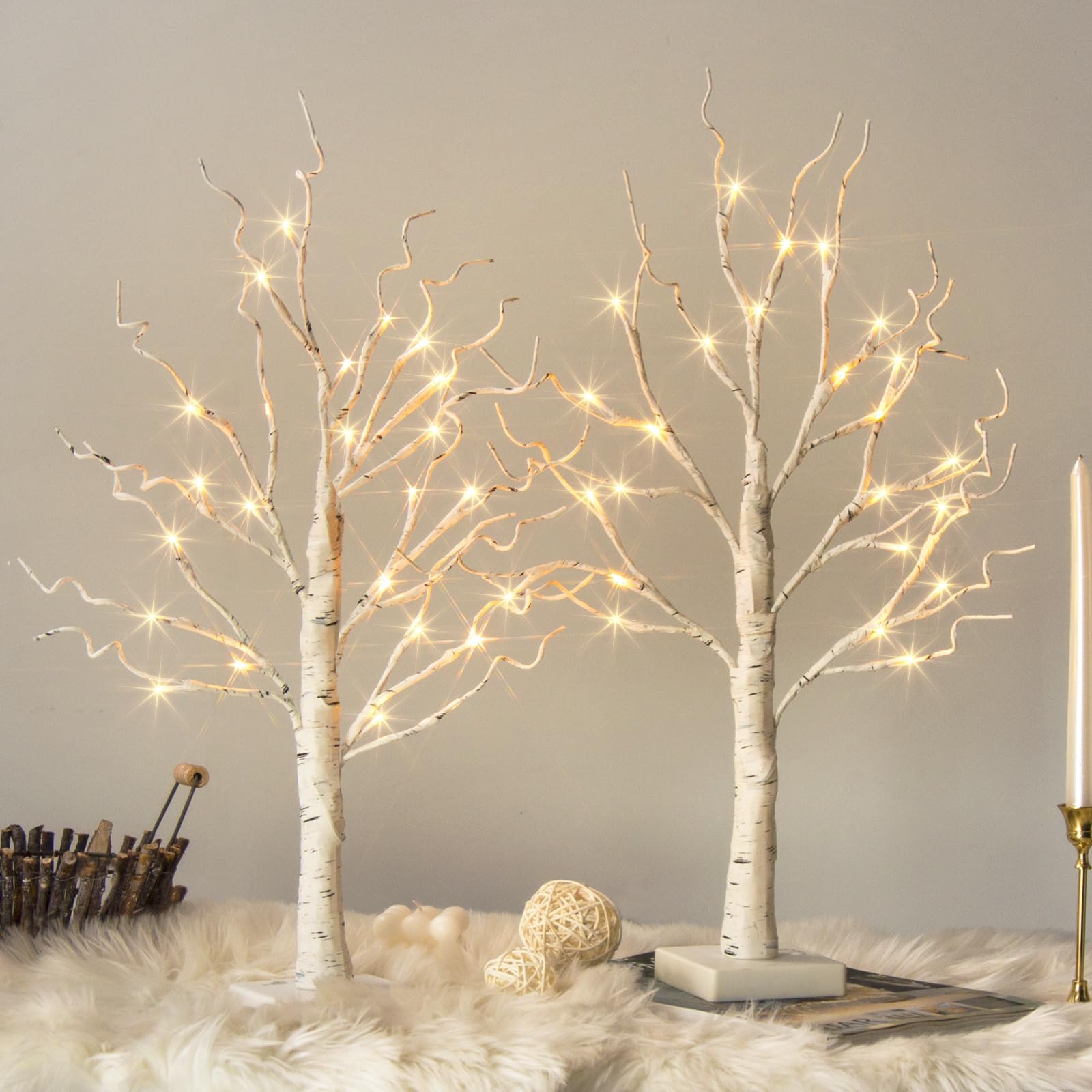 Vanthylit white birch tree 2ft with 24 LEDs creating a warm festive glow indoors