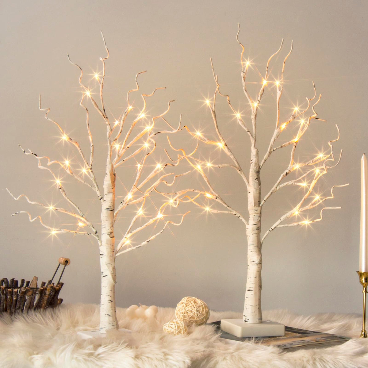Vanthylit white birch tree 2ft with 24 LEDs creating a warm festive glow indoors