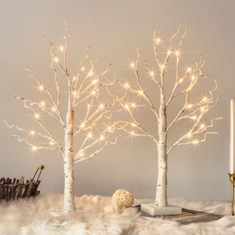 Vanthylit white birch tree 2ft with 24 LEDs creating a warm festive glow indoors