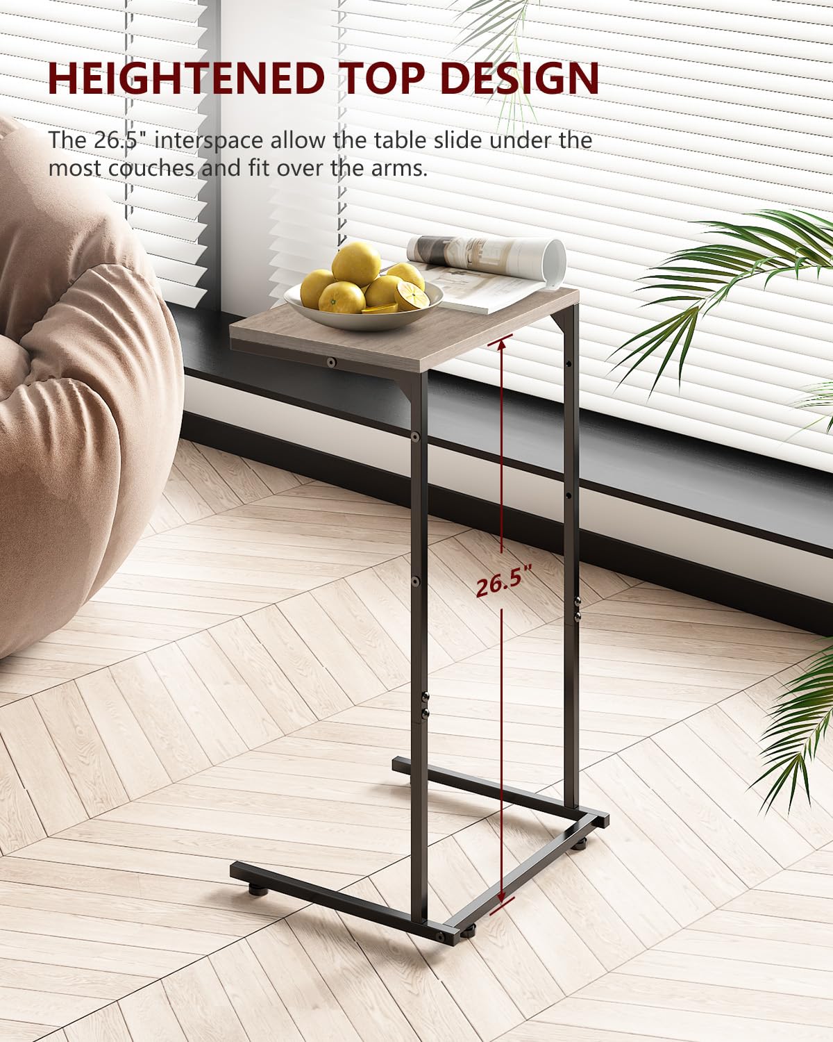 Vantic C Shaped End Table compact dimensions fit tight spaces.