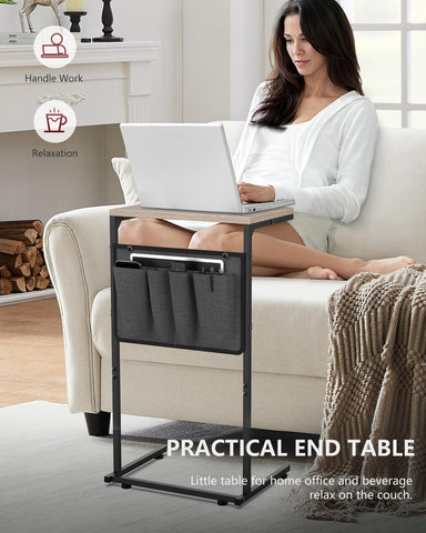 Vantic C Shaped End Table storage pocket open for remotes and phones.