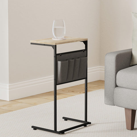 Vantic C Shaped End Table top supports laptop use and coffee nearby.