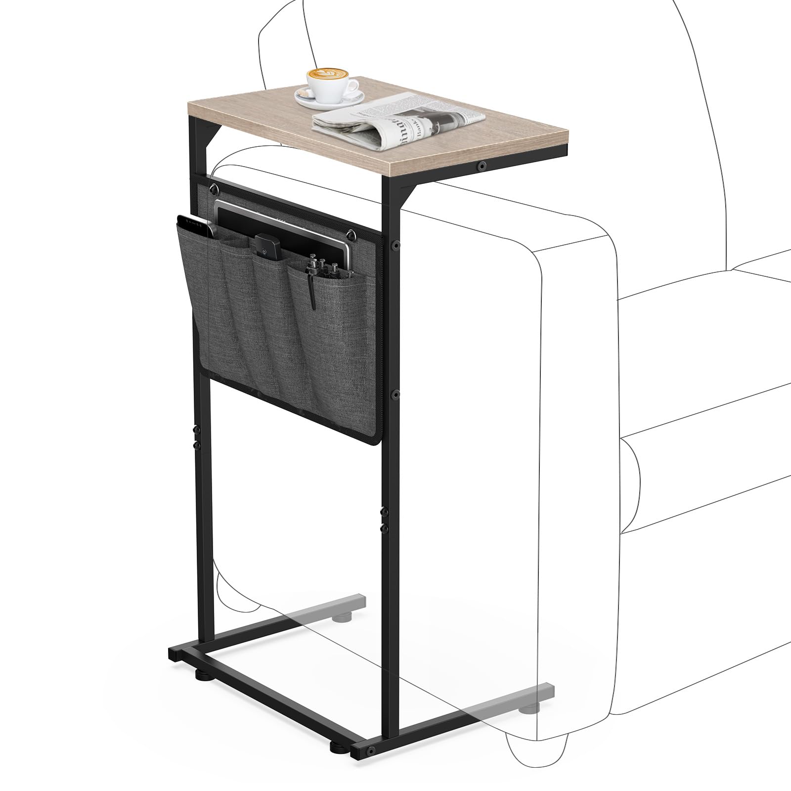 Vantic C Shaped End Table under the sofa for convenient laptop access.