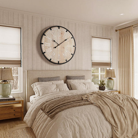 Vantic Farmhouse Clock 30-inch diameter serves as a bold focal point.