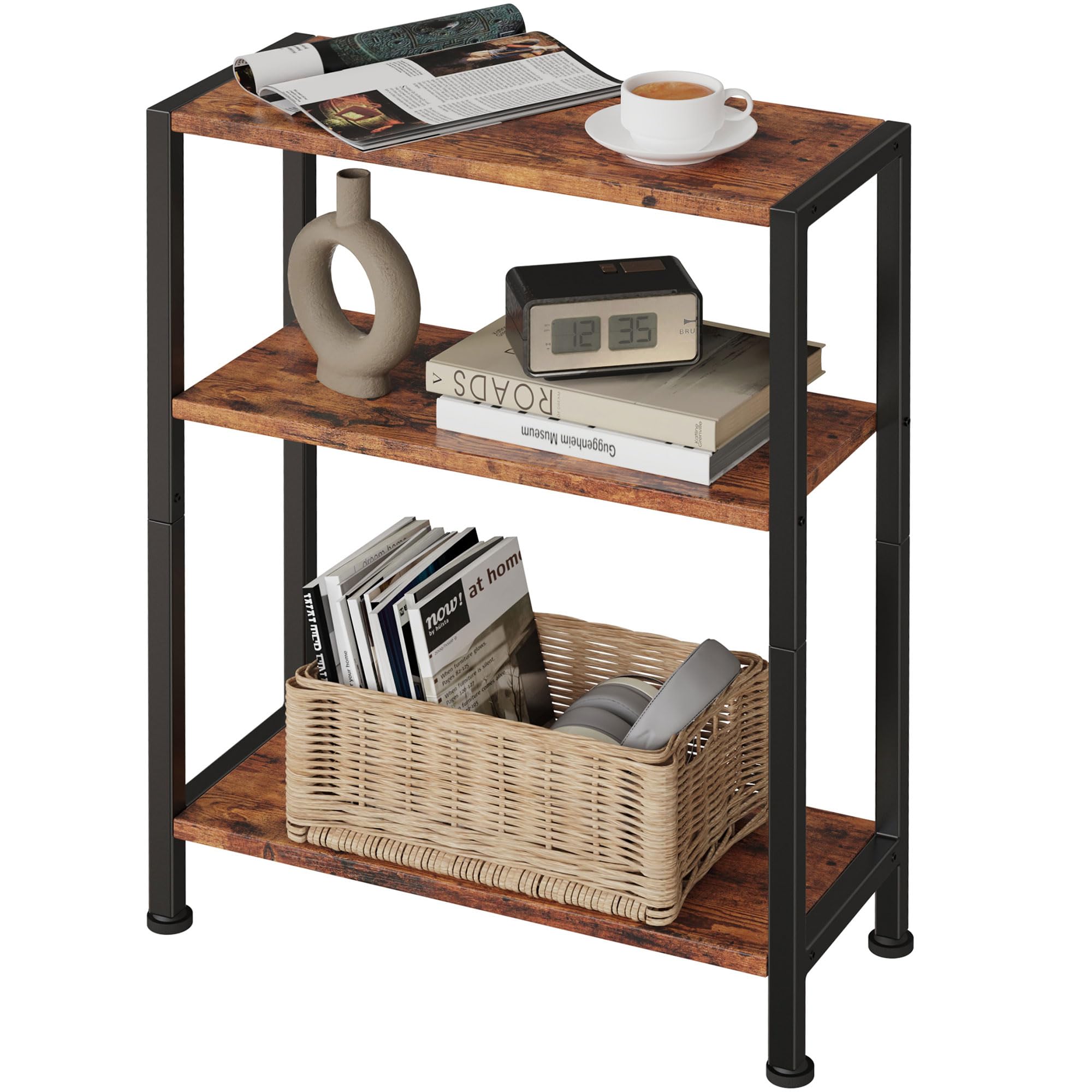 Vantimo 3-Tier Side Table in a narrow space beside a sofa for compact living rooms.