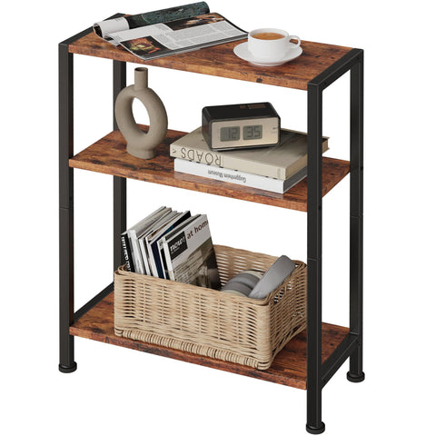 Vantimo 3-Tier Side Table in a narrow space beside a sofa for compact living rooms.