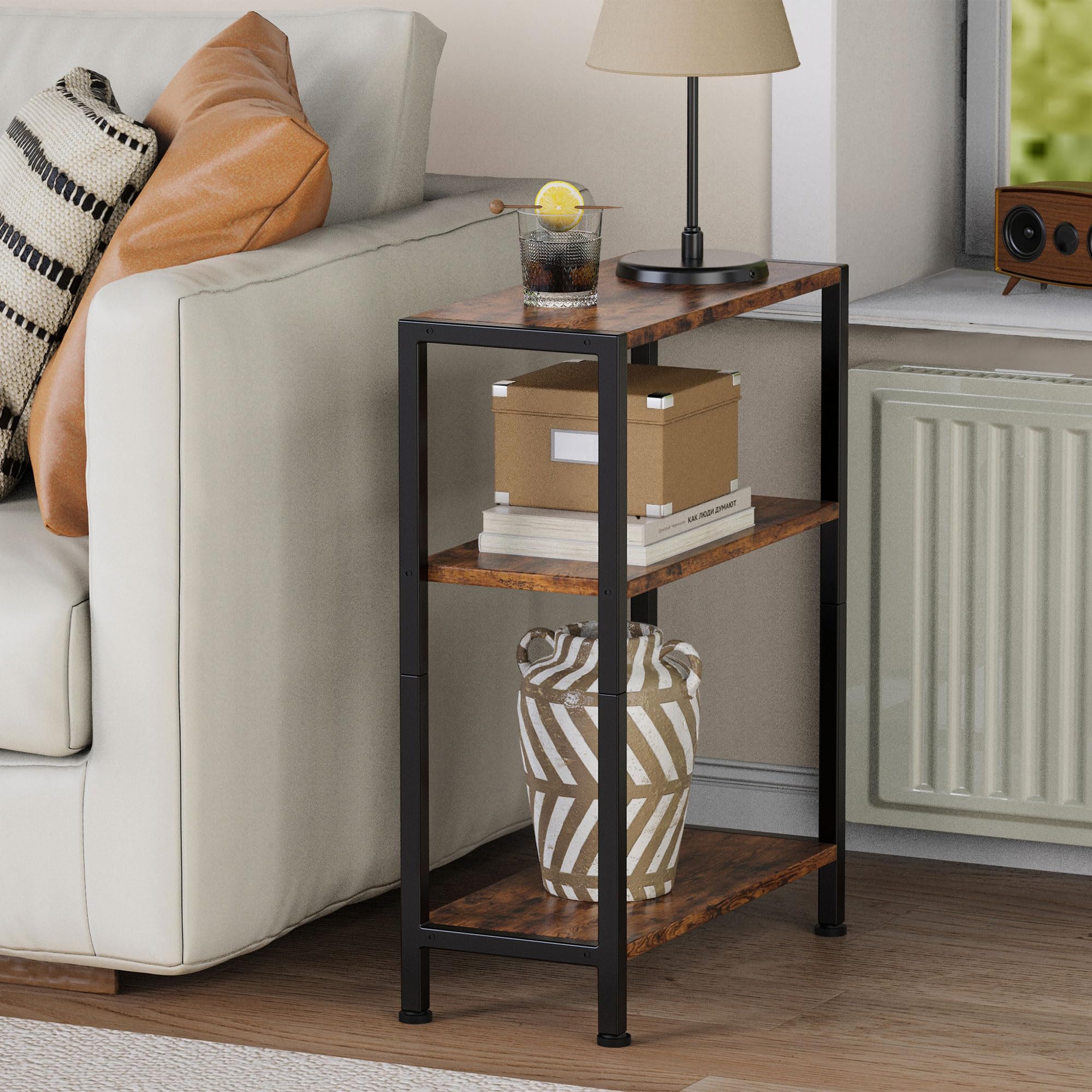 Close-up of the rustic wood finish on the Vantimo 3-Tier Side Table.