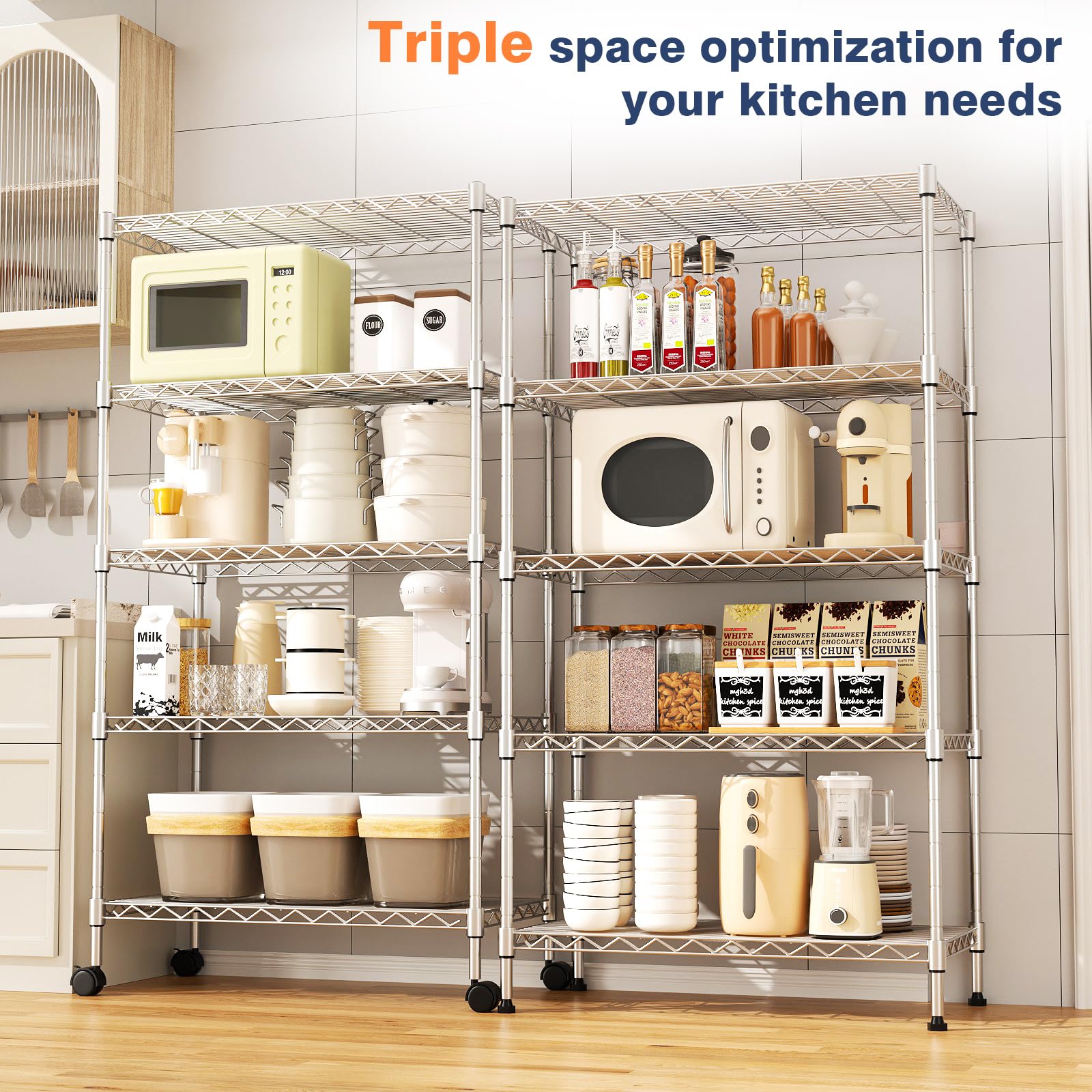 VANZBON 5-Tier shelf with wheels enables easy relocation between rooms