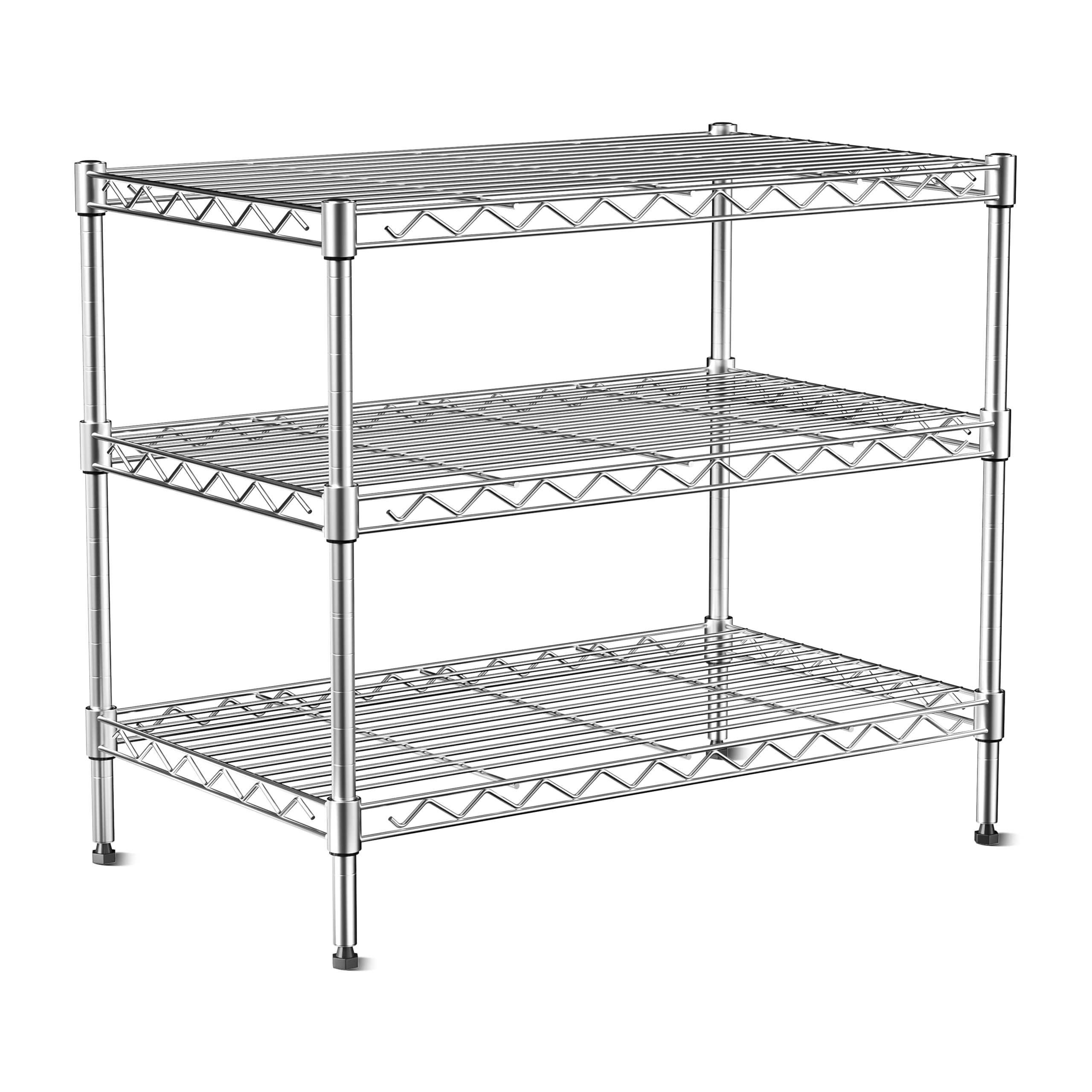VANZBON 3-tier shelf front view showing 250 lb per shelf capacity for sturdy storage.