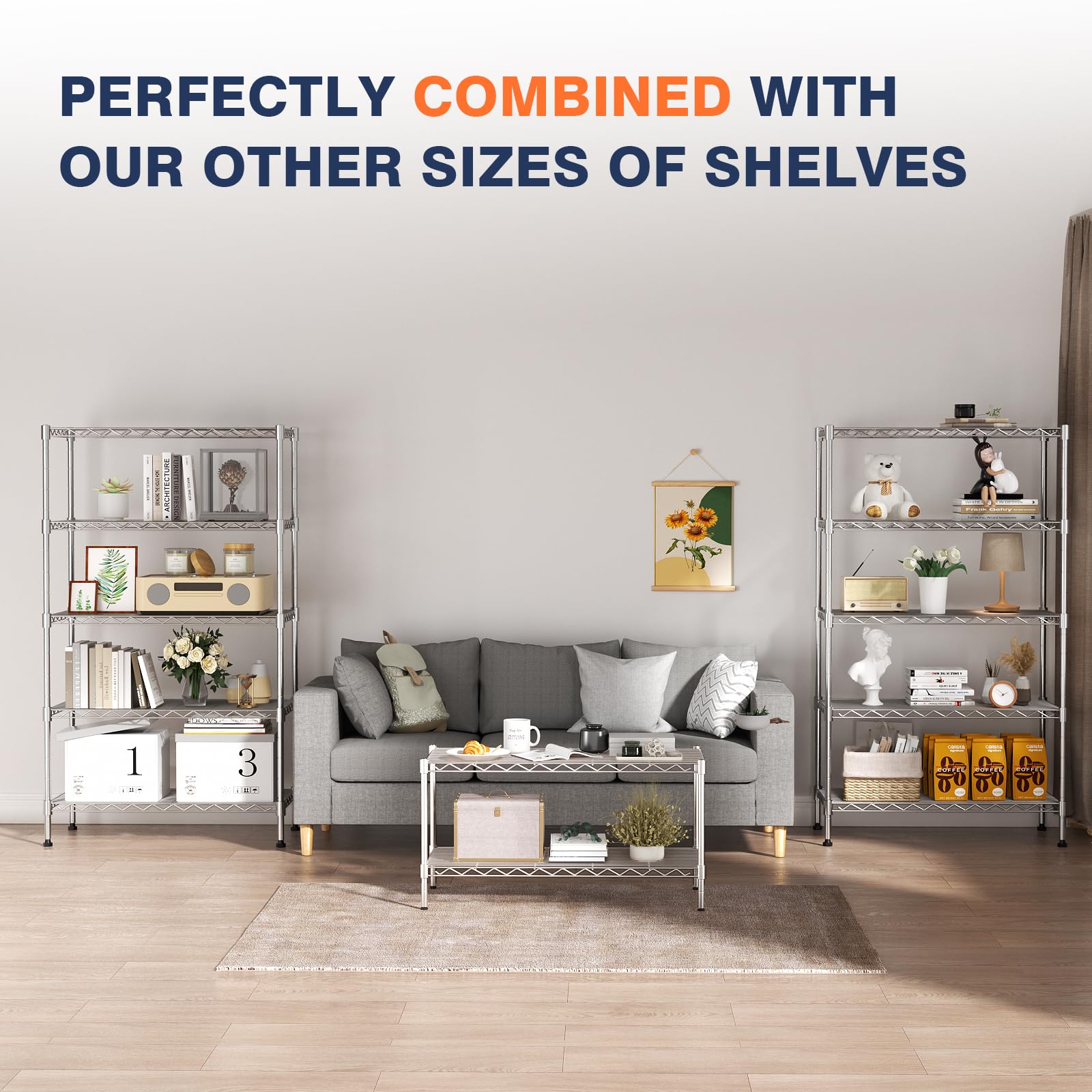 Heavy-duty VANZBON shelf holding kitchen supplies or tools