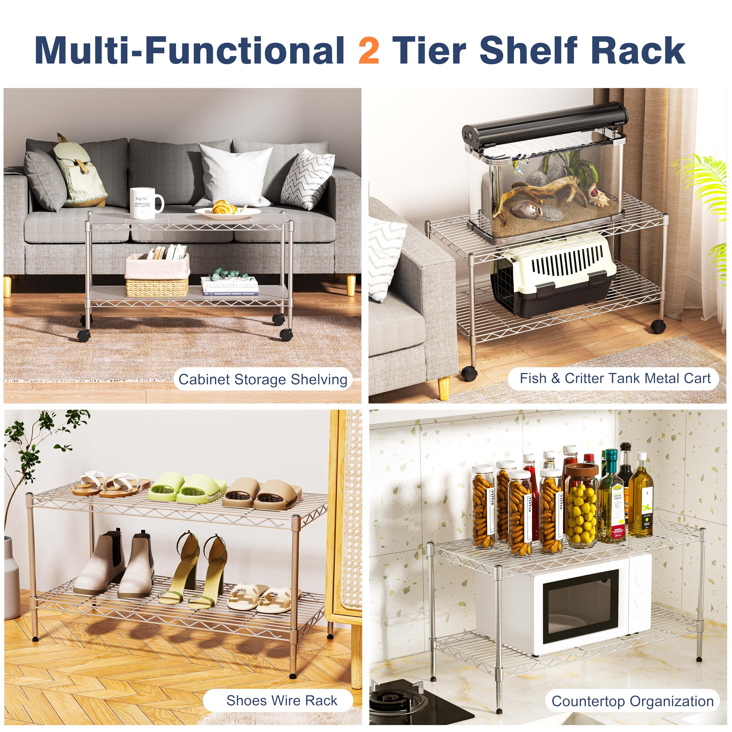 Tools-free assembly process for VANZBON 2-tier shelving unit