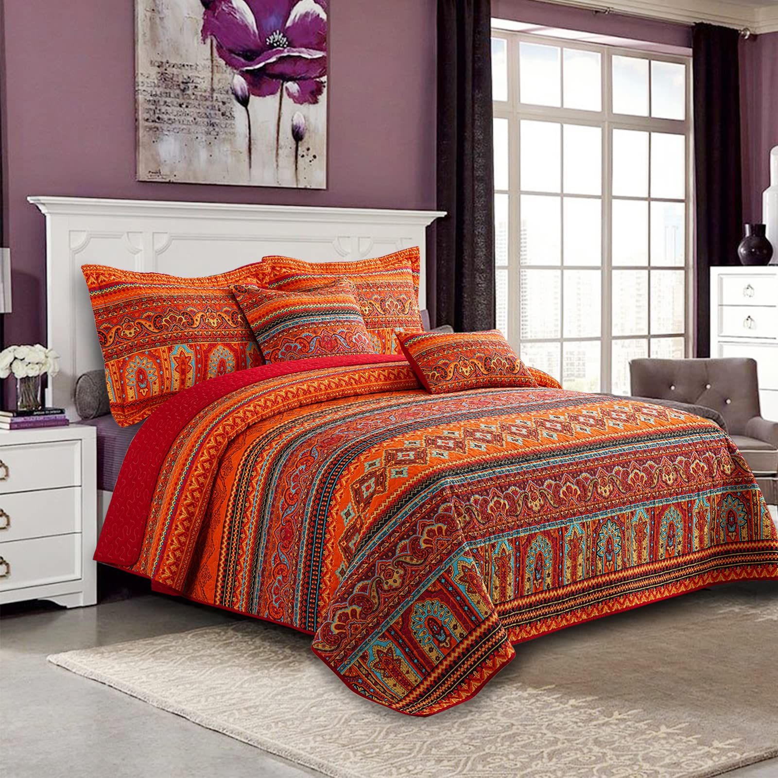 VAPUTAR boho floral quilt king pattern adds warmth and decorative bedding option
