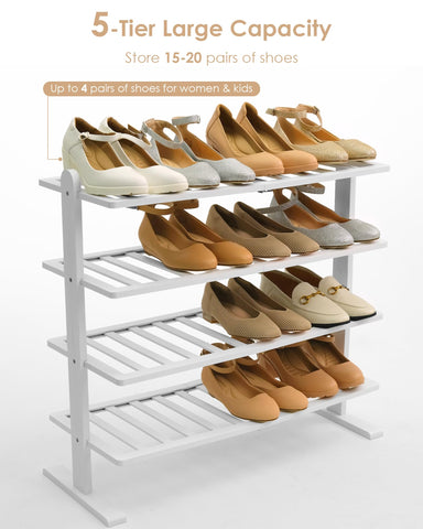 Varhomax White Bamboo Shoe Rack side view highlighting sturdy construction and stability