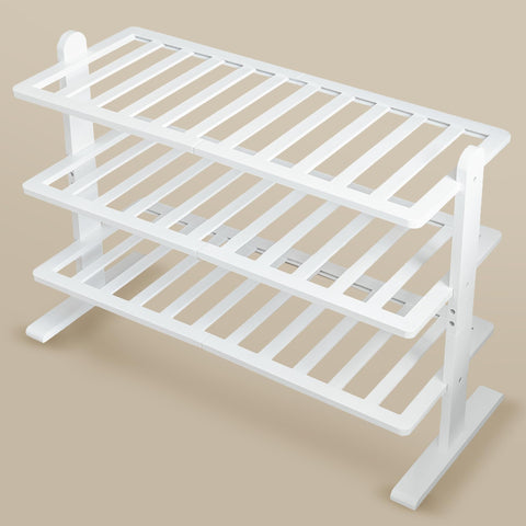 Varhomax white bamboo shoe rack side view highlights slim profile.