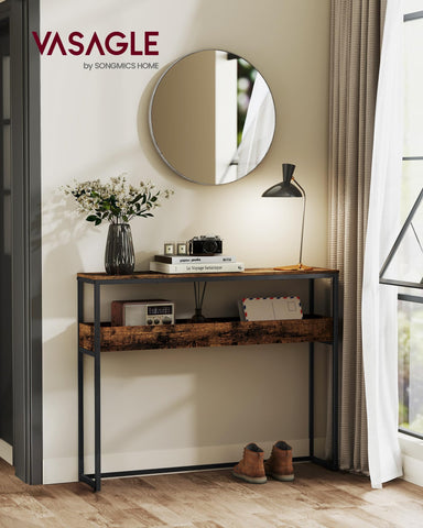 VASAGLE 2-tier console front view shows open compartments for quick access.