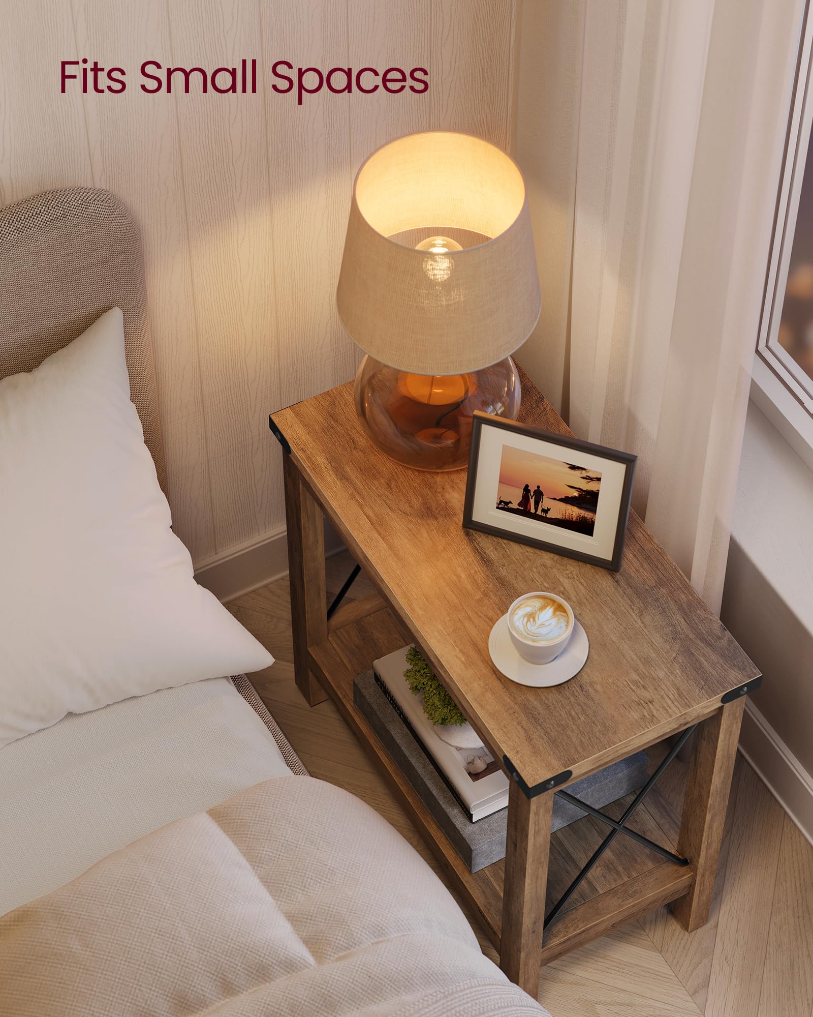 VASAGLE end table metal x bars enhance farmhouse style and durability