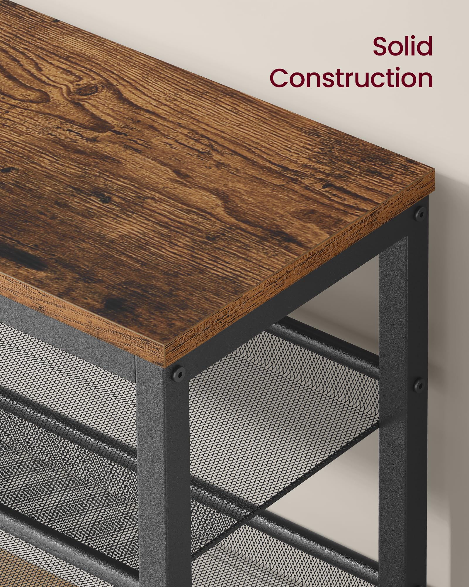 VASAGLE 3-tier shoe rack bench in hallway demonstrates space-saving organization for up to nine pairs.