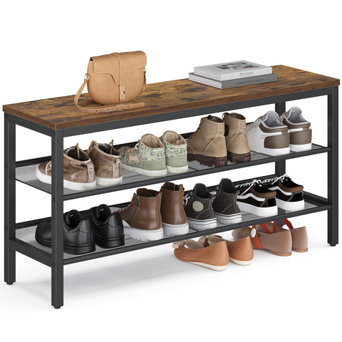 VASAGLE 3-tier shoe rack bench top—sturdy surface for seating and storage.