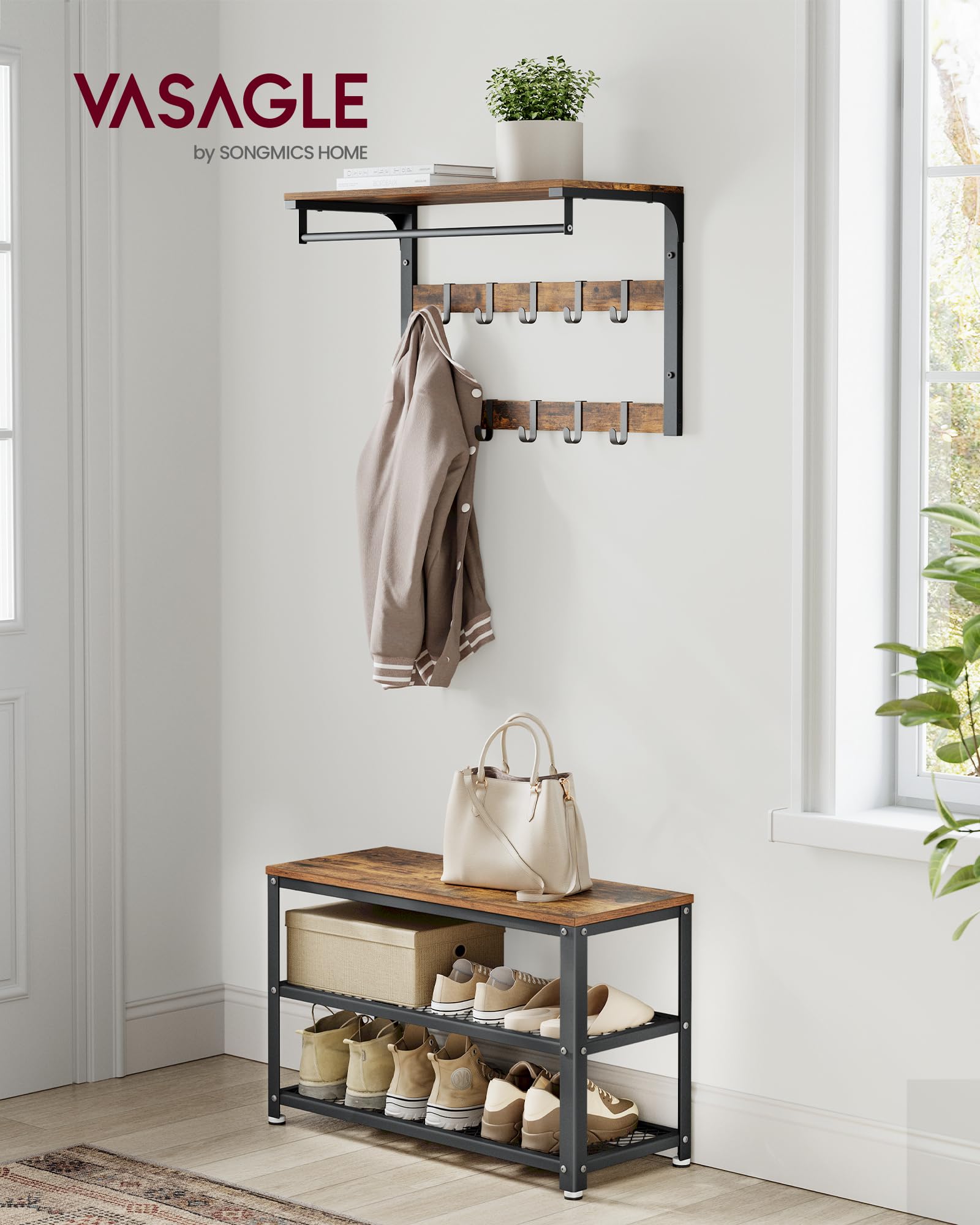 VASAGLE 3-Tier Shoe Rack mesh shelves detail highlighting ventilation and weight support