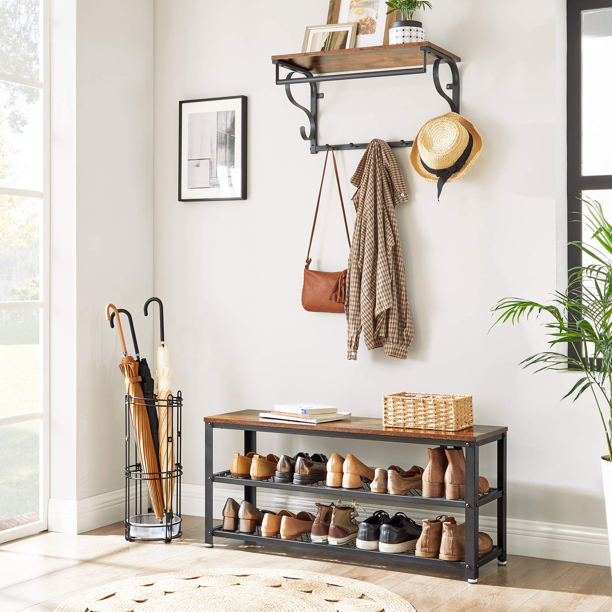 VASAGLE shoe rack with metal mesh shelves detail for durability and airflow.