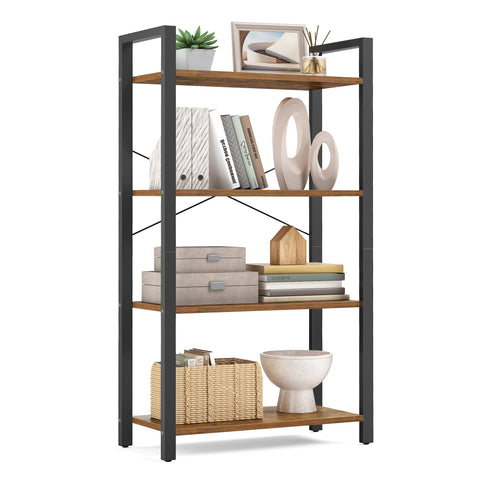 VASAGLE 4-tier bookshelf with steel frame provides durable living room storage.