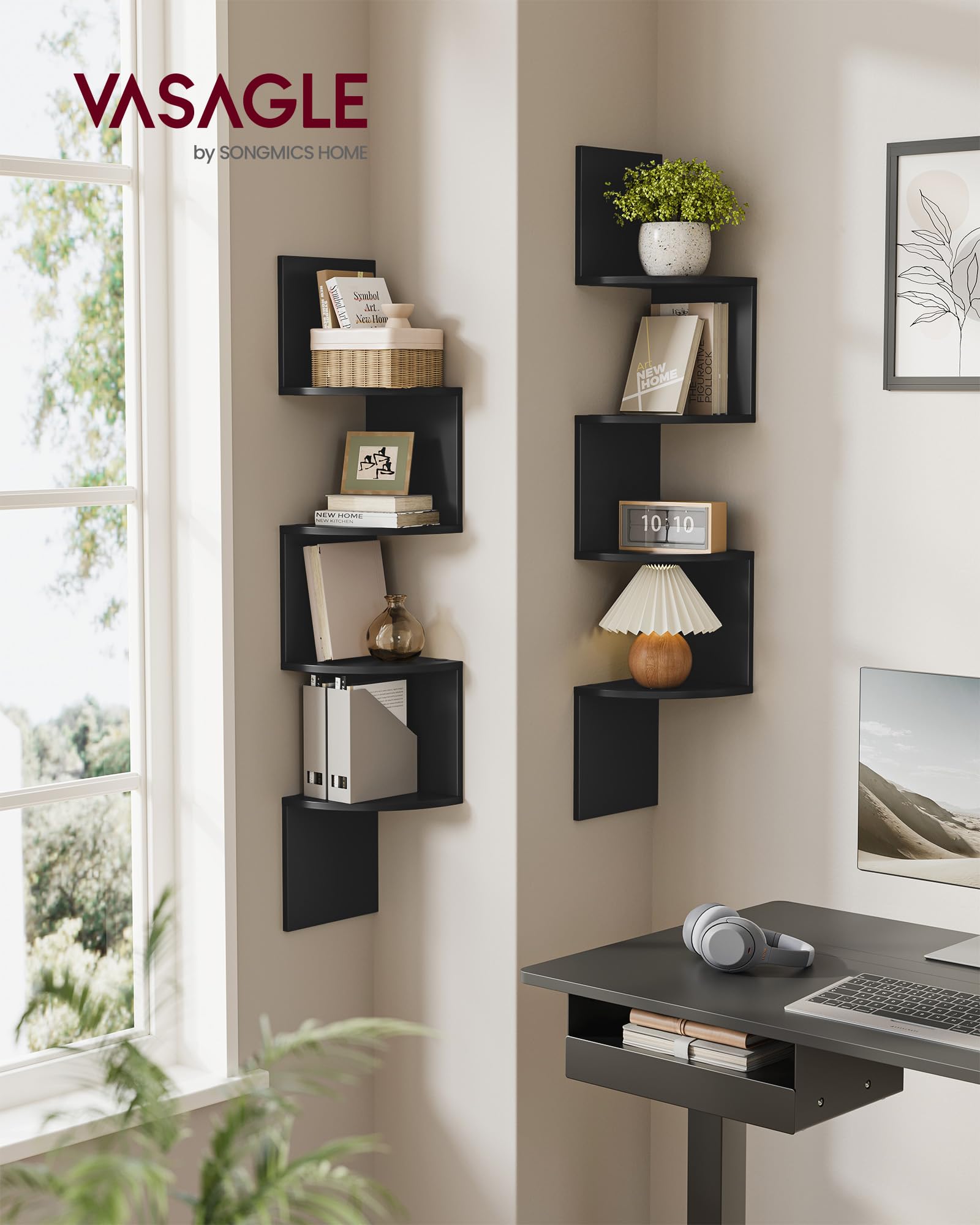 VASAGLE 4-tier floating shelves ink black display for living room essentials