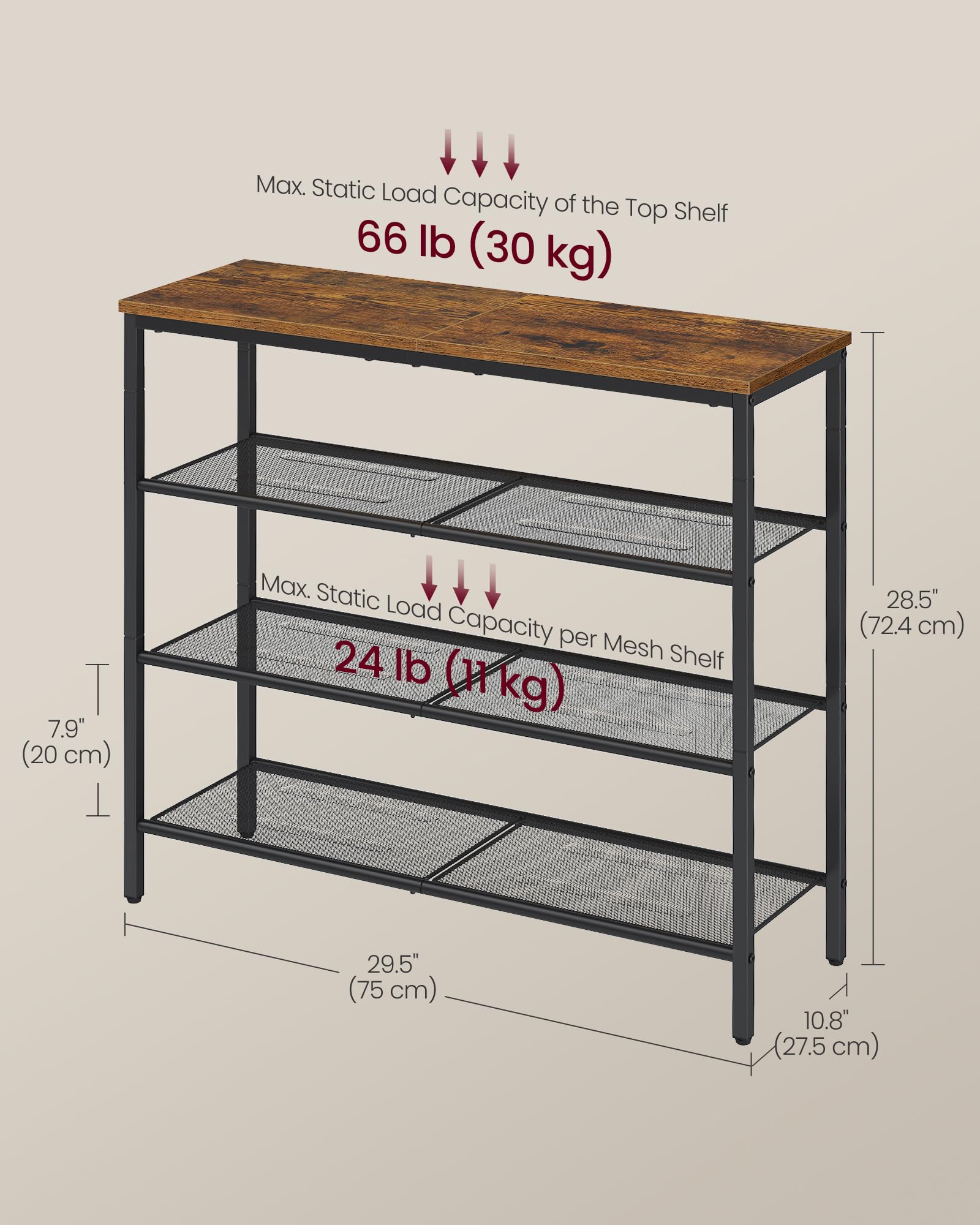 VASAGLE 4-tier shoe rack in entryway keeps everyday shoes organized.