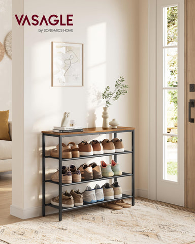 VASAGLE 4-tier shoe rack front view, showcasing tall, space-saving storage.