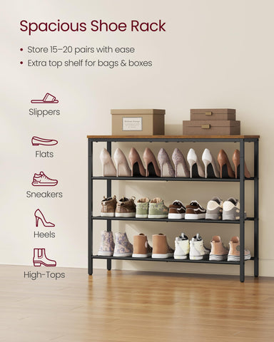 VASAGLE 4-tier shoe rack top shelf usage for photos and small items.