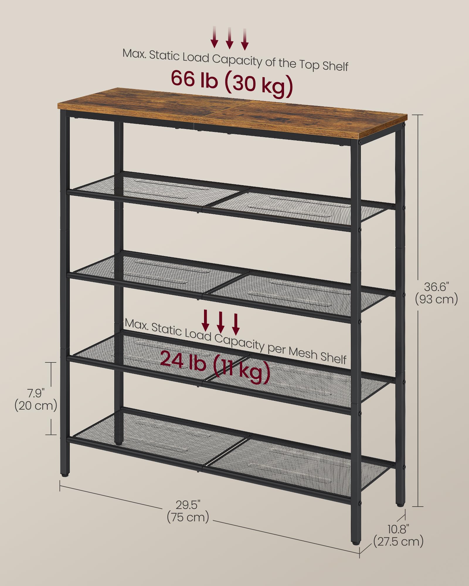 Adjustable feet on the VASAGLE rack keep it level on uneven floors