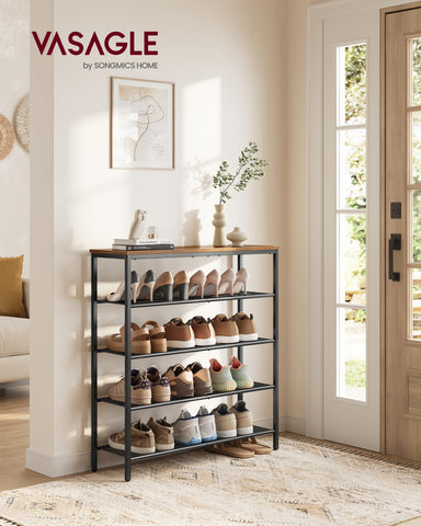 VASAGLE 5-tier shoe rack mesh shelves provide breathable, ample storage