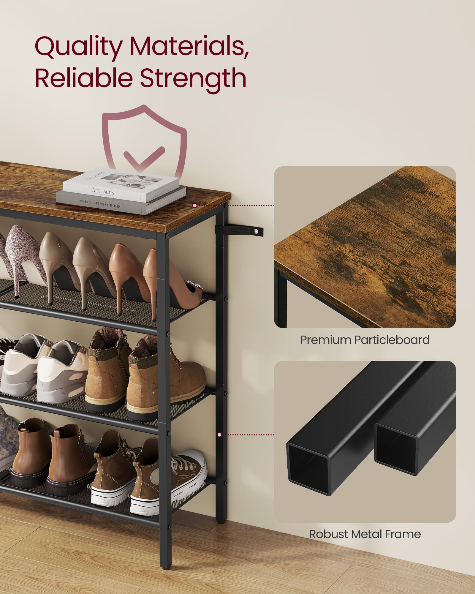 VASAGLE 5-tier rack neatly holds sneakers and dress shoes together