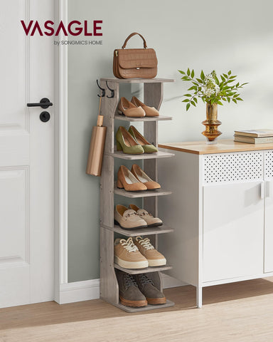 Side view highlights slim corner fit for entryways and bedrooms.