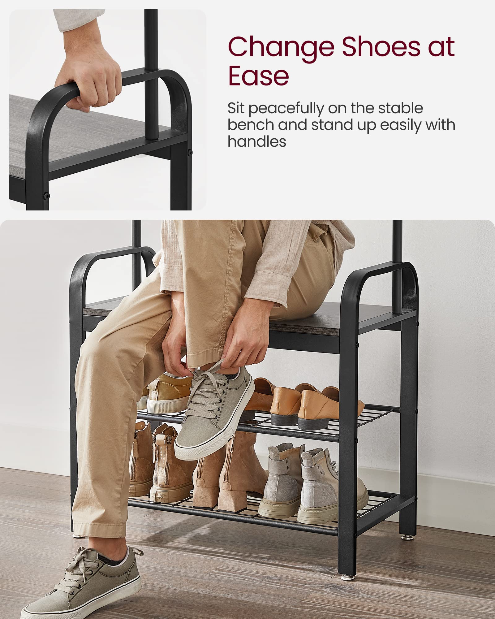 VASAGLE 72-inch tall hall tree fits small foyers with ample storage.