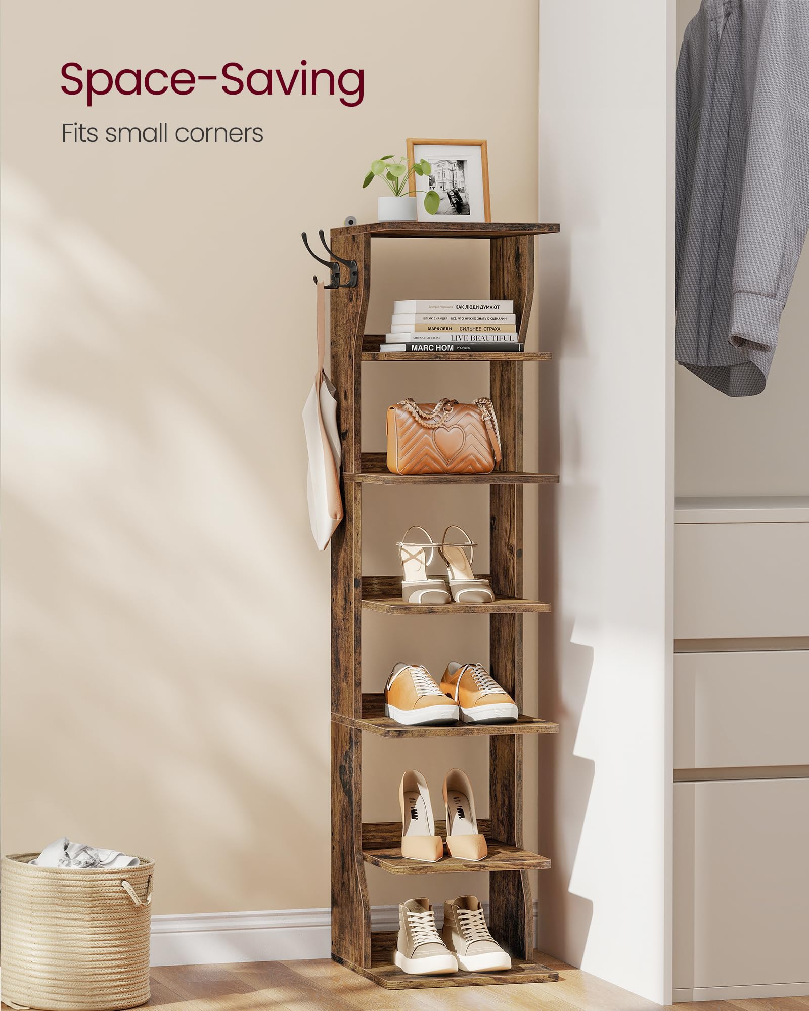 VASAGLE hallway-friendly rack showing slim footprint saves space