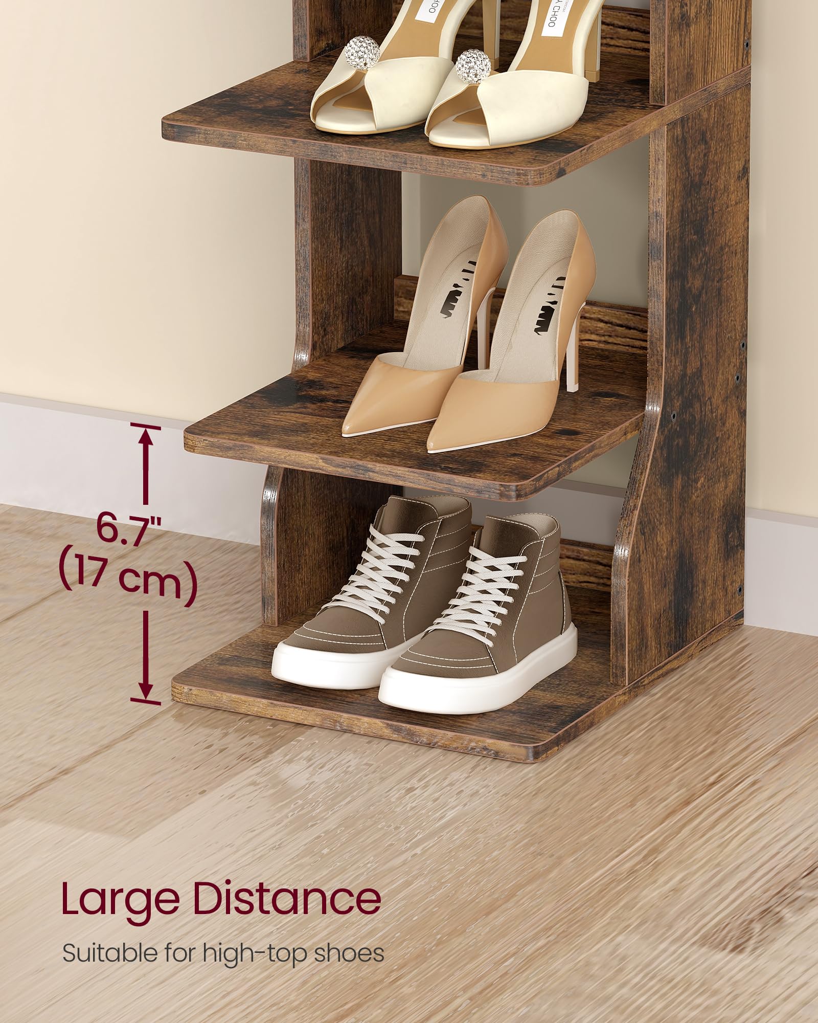 VASAGLE tall shoe storage holding taller shoes with 6.7 inch spacing