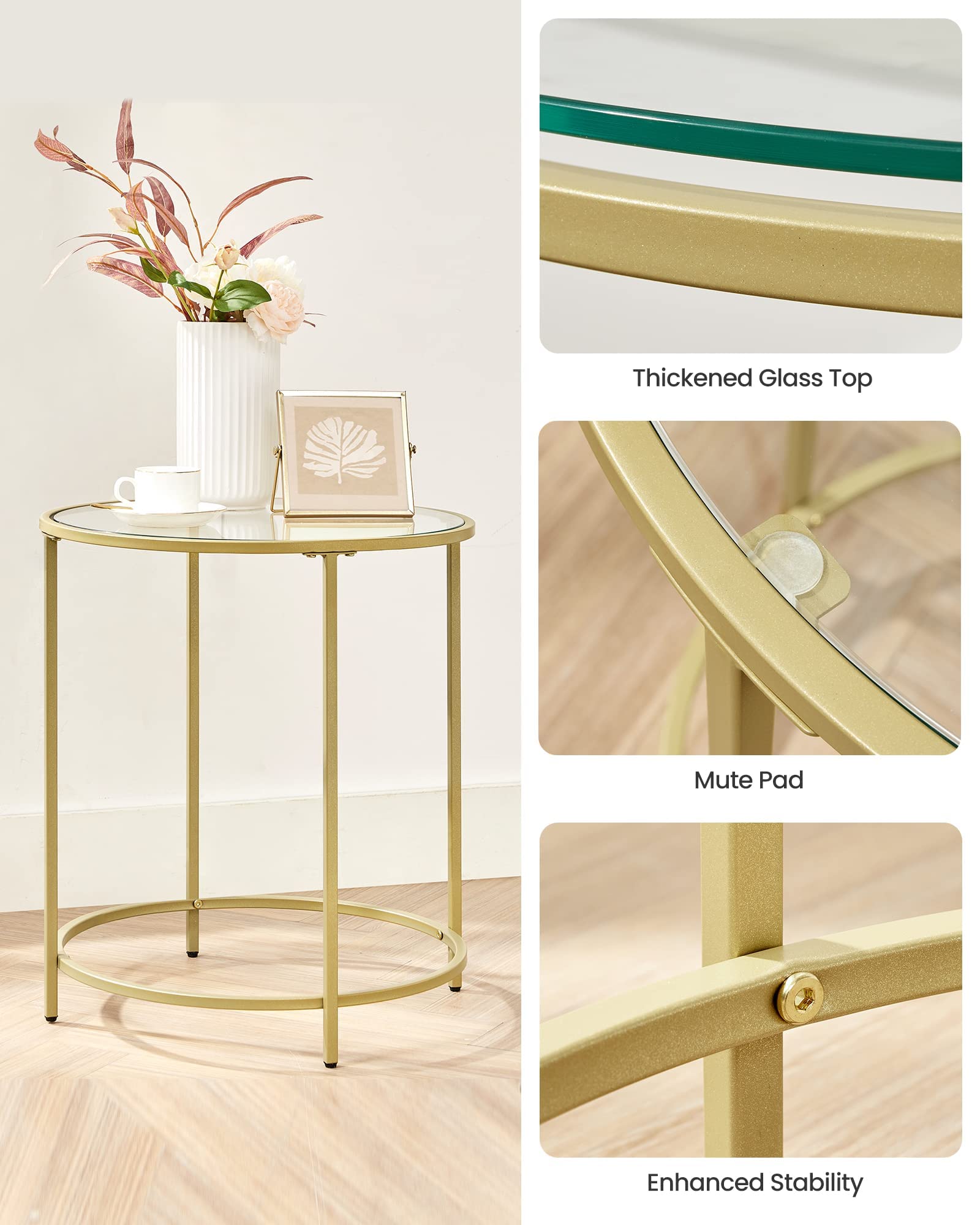 VASAGLE 88 lb capacity table supporting mugs, books, and decor.