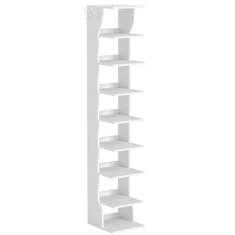 VASAGLE 9-tier shoe rack front view in a compact corner setup for small spaces.